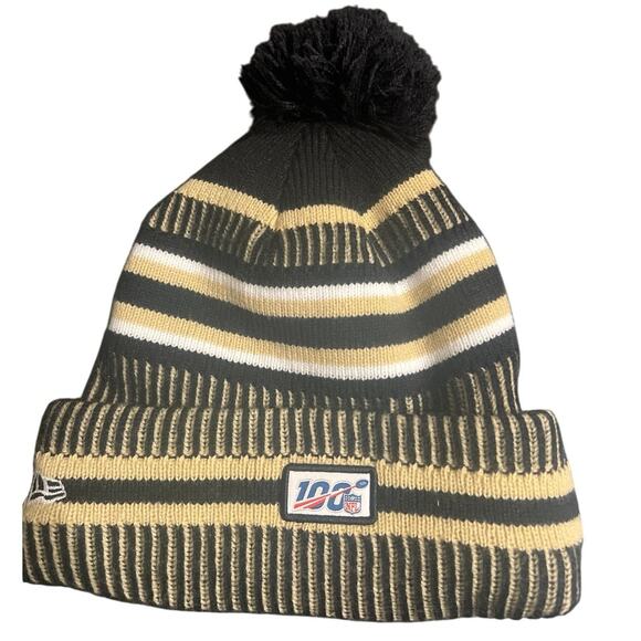 New Orleans Saints New Era knit beanie hat, fleece lined, with pom pom. - Picture 2 of 5